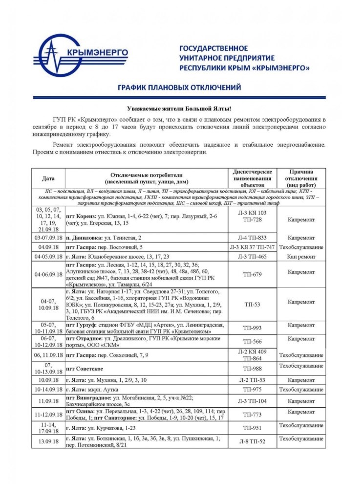 Узнайте о возможных перебоях электроэнергии